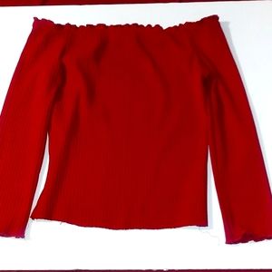 Dark red ruffled long sleeve top